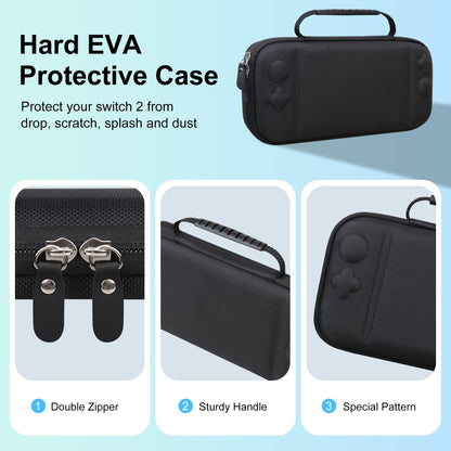 BOVKE Slim Carrying Case for Nintendo Switch 2 - Hard Travel Bag with Mesh Pocket, Black, Model V132M1