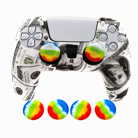 Asokex PS5 Controller Grip Skin - Silicone Anti-Slip Case Cover with 4 Thumb Caps, Model ps5-10cap-00011, Color: 4caps dollers