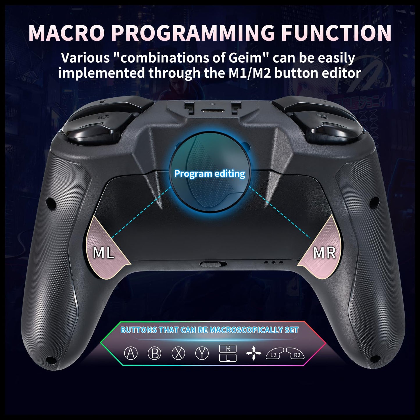 NBCP Wireless Gaming Controller Pro for Switch - 2 Macro Buttons, 1000Hz Polling, 7-Color RGB Light, Compatible with PC, Android & iOS