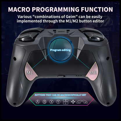 NBCP Wireless Gaming Controller Pro for Switch - 2 Macro Buttons, 1000Hz Polling, 7-Color RGB Light, Compatible with PC, Android & iOS