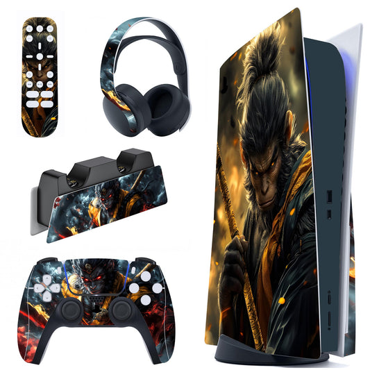 PlayVital for ps5 Skin - Disc Edition Full Set Console Controller Skin  Vinyl Decal Wrap Sticker Cover for ps5 Controller & Charging Station & Headset & Media Remote - Wasteland & Cloudstorm Wukong
