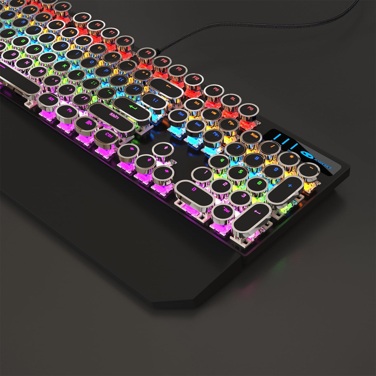 MageGee Typewriter Mechanical Gaming Keyboard, RGB Backlit, Blue Switches, Retro Round Keycaps, Black Finish for Windows, Laptop, PC, Mac