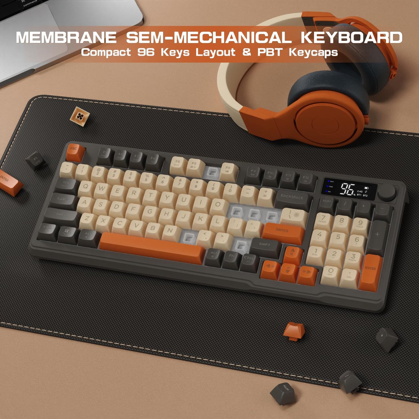 LexonElec M96 Wireless Gaming Keyboard, Bluetooth/2.4G, RGB Backlit, 94-Key Layout, PBT Keycap, Shimmer Finish