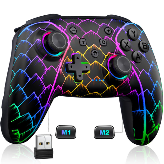 Wireless PC Controller - Bluetooth Controller with Hall Effect Joysticks & control buttons  Cool Dynamic Light - No Stick Drift  No Dead Zone  1000mAh Battery  Controller for PC  Switch  iOS and Android