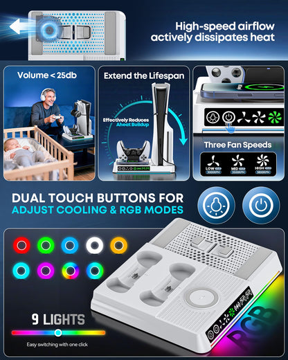 OIVO PS5 Cooling Station & Controller Charger, Vertical Stand for Disc & Digital Console, Black, Model P5442