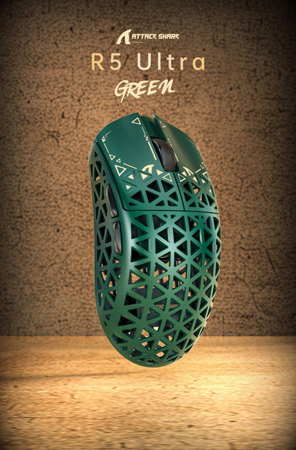 ATTACK SHARK R5Ultra 8K Wireless Gaming Mouse - 42000 DPI, 39g Lightweight, Green, Wired/BT/2.4GHz, PAW3950 MAX Sensor