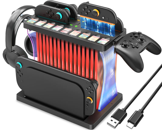 Firven Games Organizer Station with Controller Charger  Charging Dock for Nintendo Switch 2  Display Rack Holder for Switch 2 Dock  Game Cases & Pro Controllers  Accessories Stand with RGB Lighting