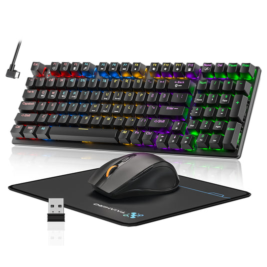Wireless Mechanical Gaming Keyboard and Mouse Combo  98 Keys RGB Backlit Brown Switch  Ergonomic Wireless Gaming Mouse and Mouse Pad  3-Mode USB-C/2.4G/BT5.0  Full Anti-Ghosting for PC Laptop Gamer