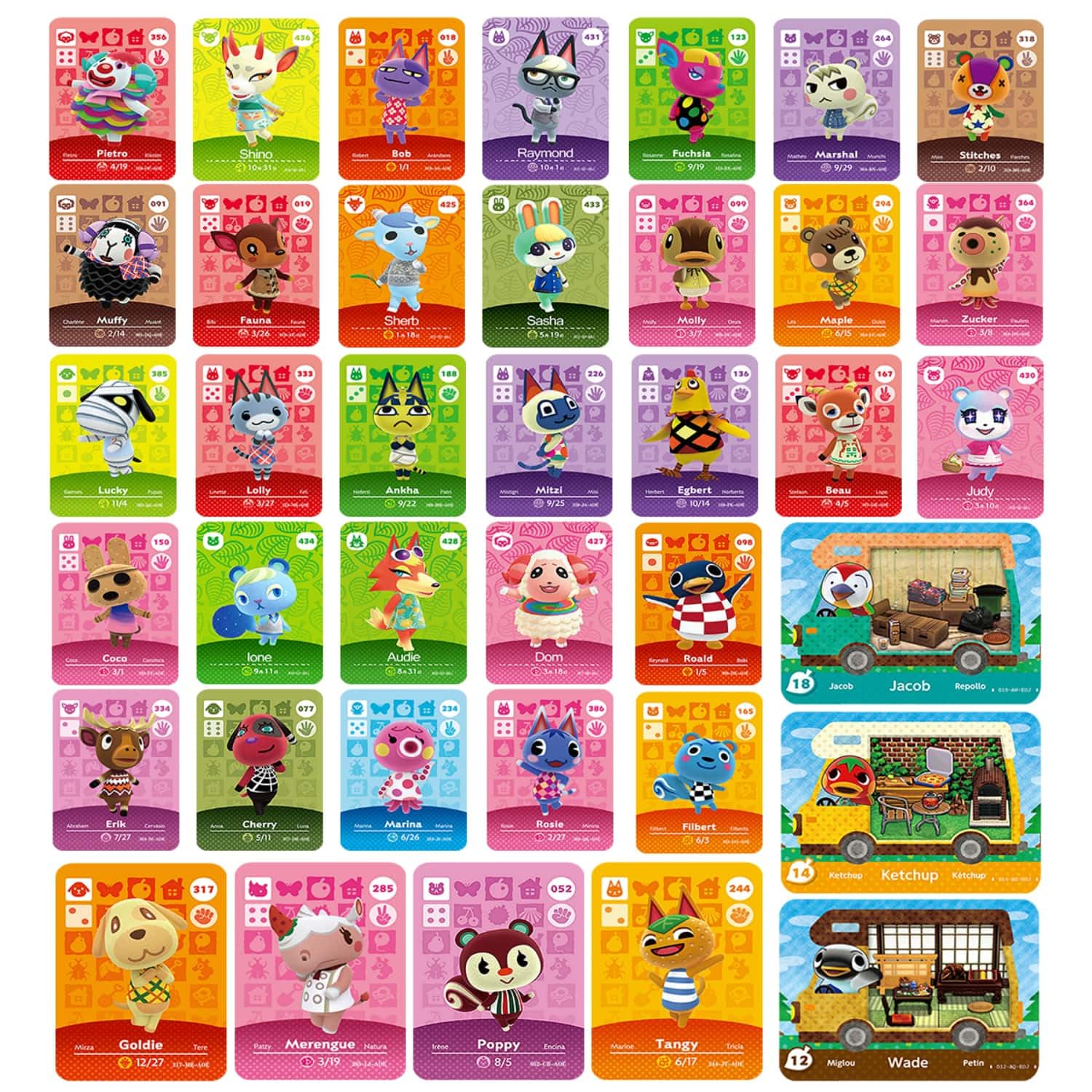 38Pcs NFC Mini Villager Cards with Storage Box (35 Pcs Villager and 3 Pcs RV Cards)