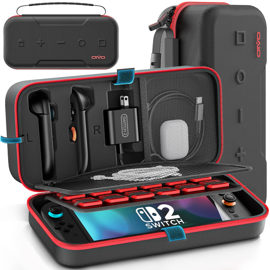 OIVO Switch 2 Carrying Case Compatible with 2025 Nintendo Switch  Portable Travel Carry Case Fit for Joy-Con 2 & Adapter  Hard Shell Protective Pouch Bag with 24 Game Slots  Red