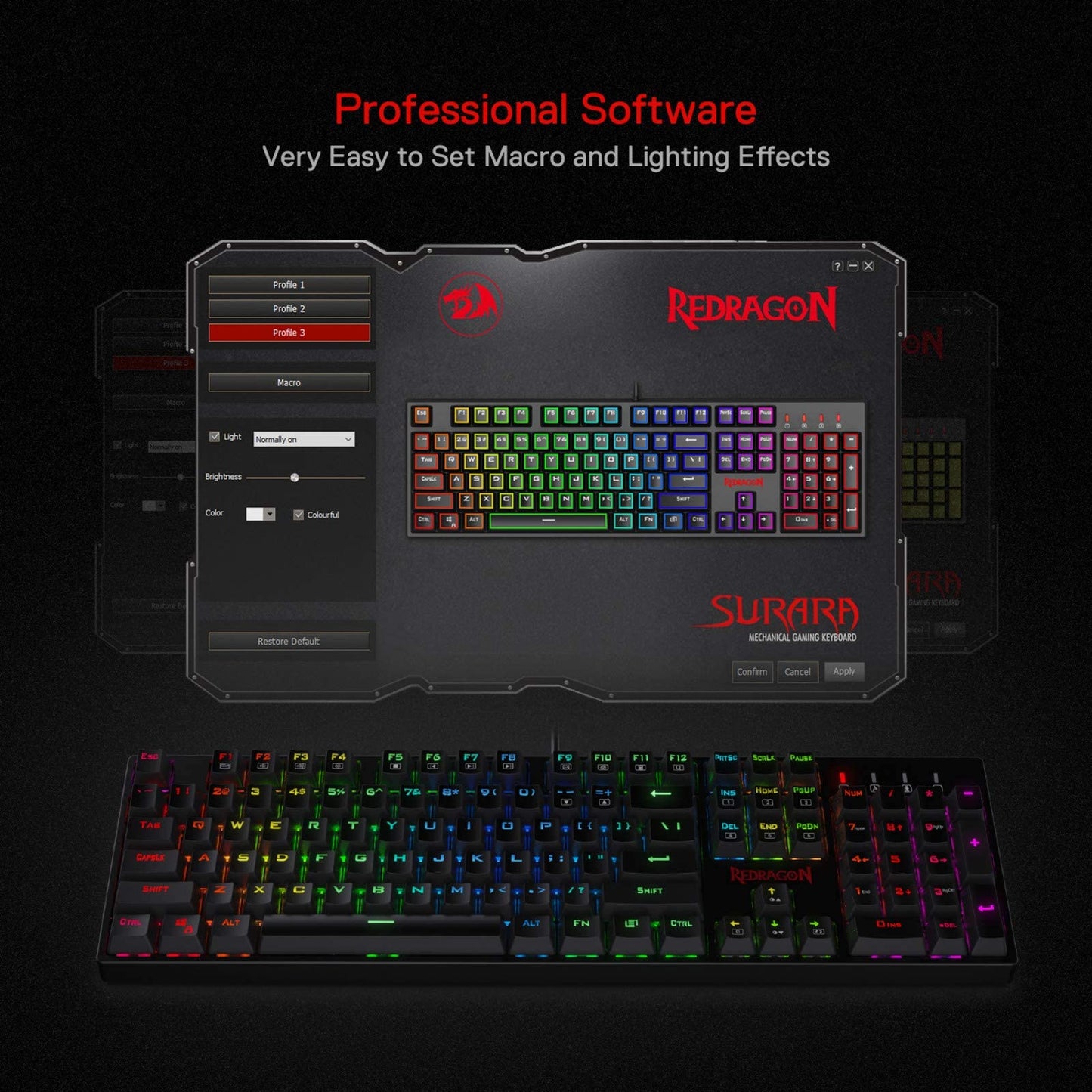Redragon K582 RGB Mechanical Gaming Keyboard, 104 Keys, Linear Red Switch, 16.8M RGB Backlight, Black