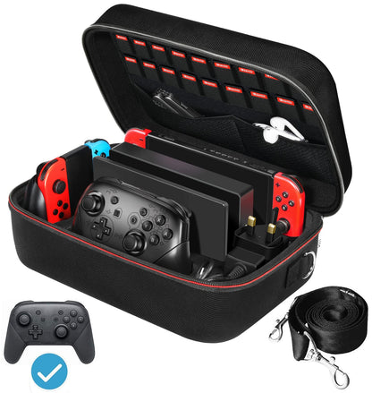 ivoler Nintendo Switch Carrying Case, Portable Hard Bag for Switch OLED, Soft Lining, Black, 11.2*4*0.9 inch, Includes 18 Games