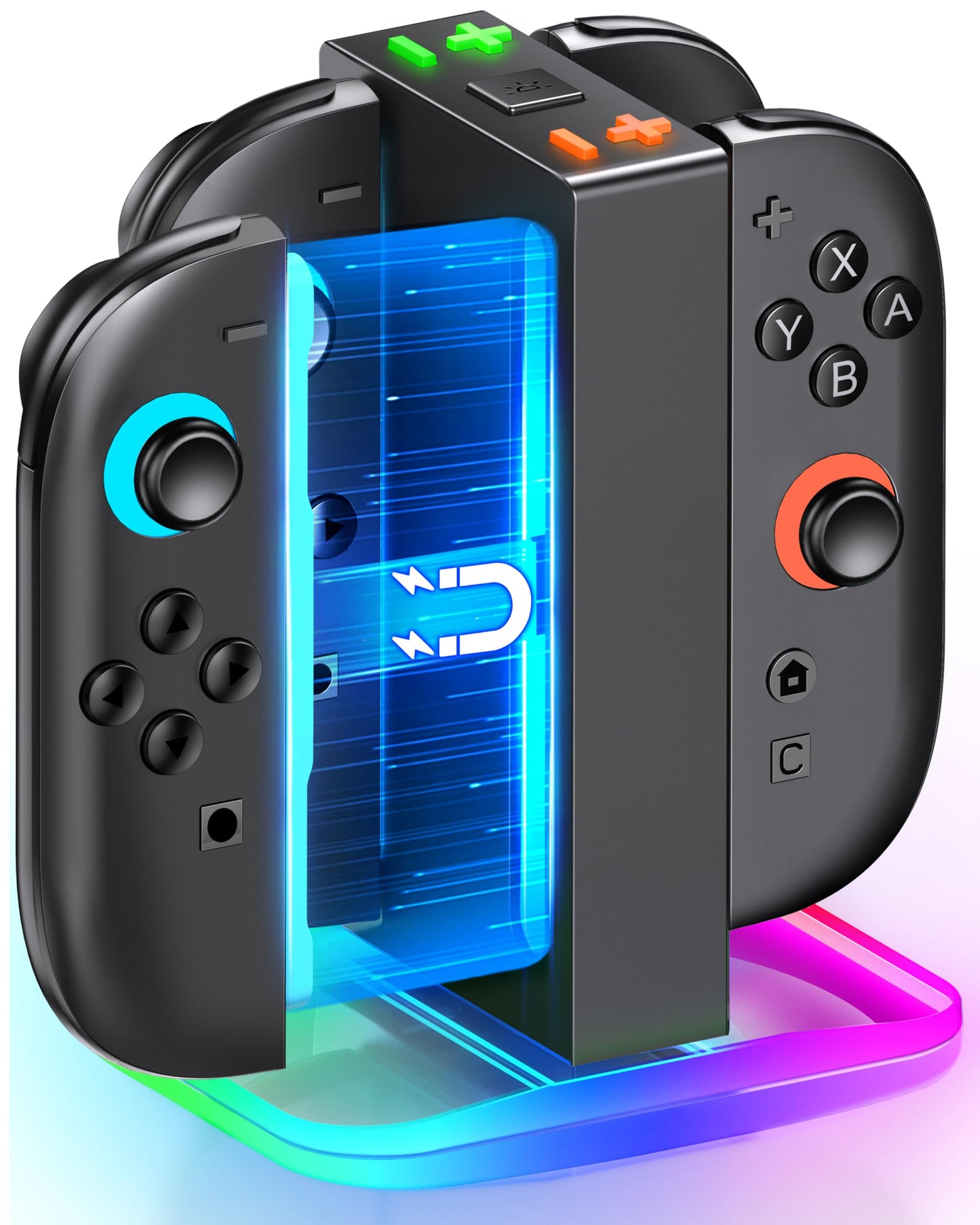Mocagen Controller Charger for Nintendo Switch 2, Magnetic 4 in 1 Joy-Con Holder, Dynamic Light, Fast 2H Charge Compatible with 