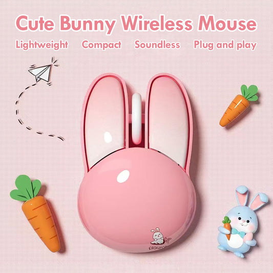 Lomiluskr Wireless Bunny Mouse - Lightweight, Soundless, 2.4G, Pink Kawaii Design for Girls and Kids