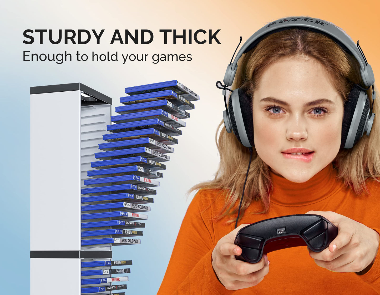 Skywin Video Game Storage Stand Tower - Universal Organizer for PS5/PS4/Xbox - 36 Disc Holder - White - Model SW-236-T627PS5GHW