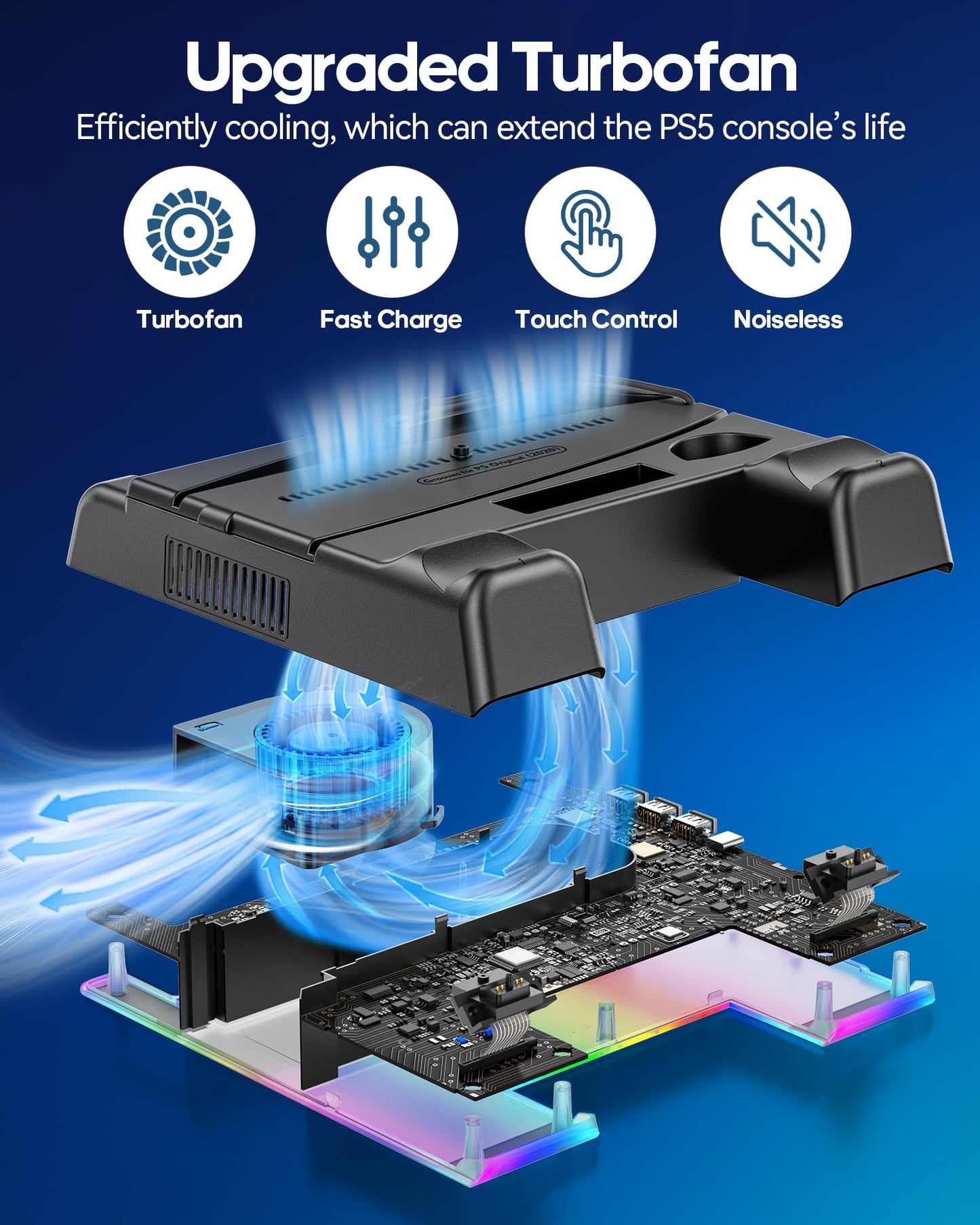 OIVO PS5 Cooling Stand & Controller Charger, 3-Level Fan, Black, Model IV-P5235