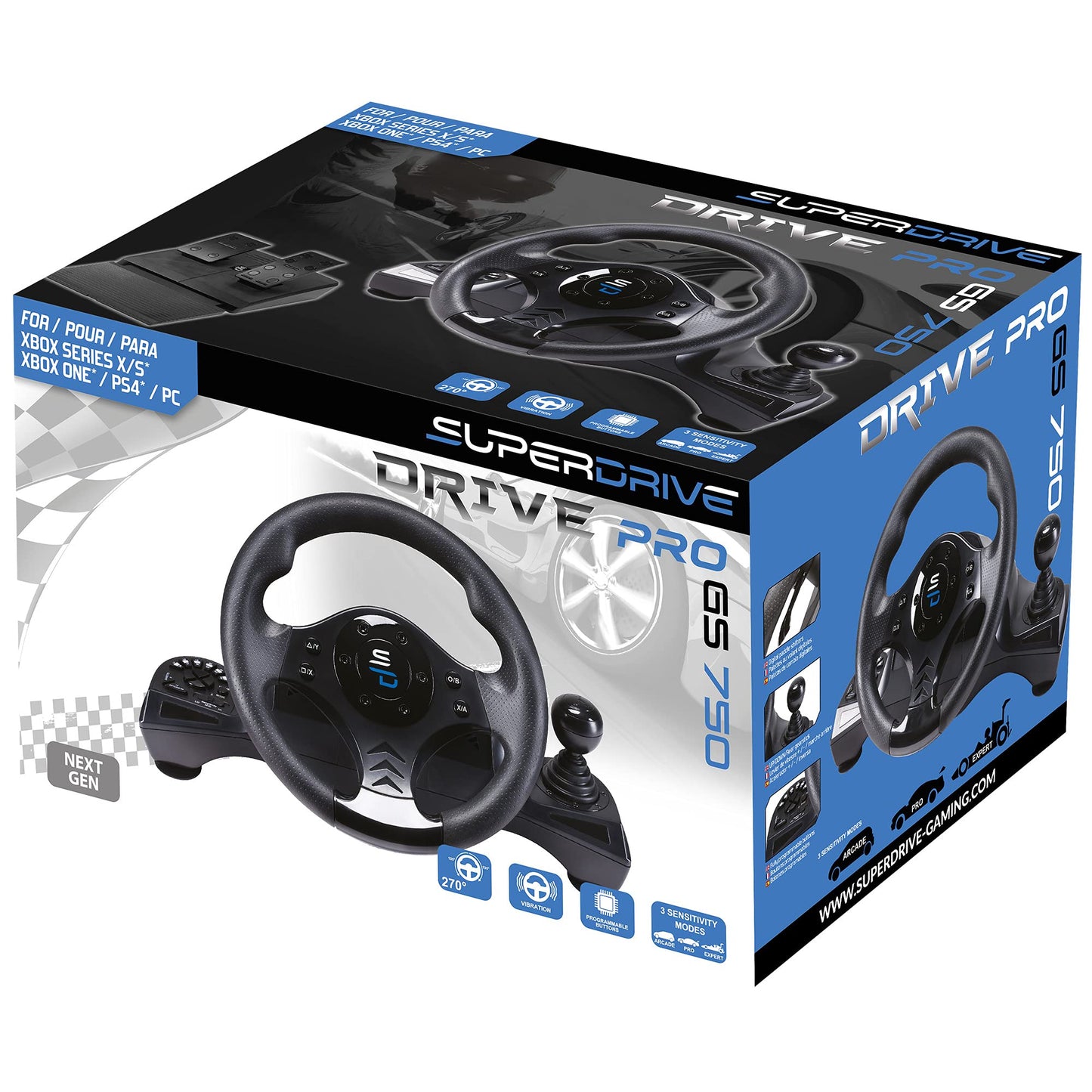 SUBSONIC Superdrive GS750 Racing Steering Wheel with Pedals & Vibration for Xbox Series X/S, PS4, Xbox One, PS3, PC - Black