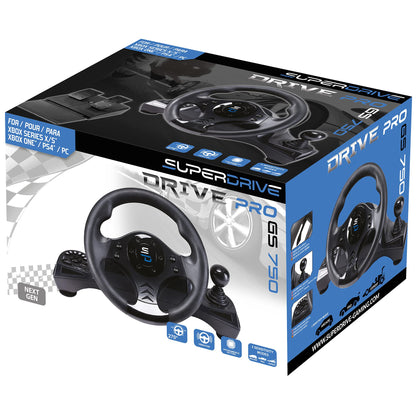 SUBSONIC Superdrive GS750 Racing Steering Wheel with Pedals & Vibration for Xbox Series X/S, PS4, Xbox One, PS3, PC - Black