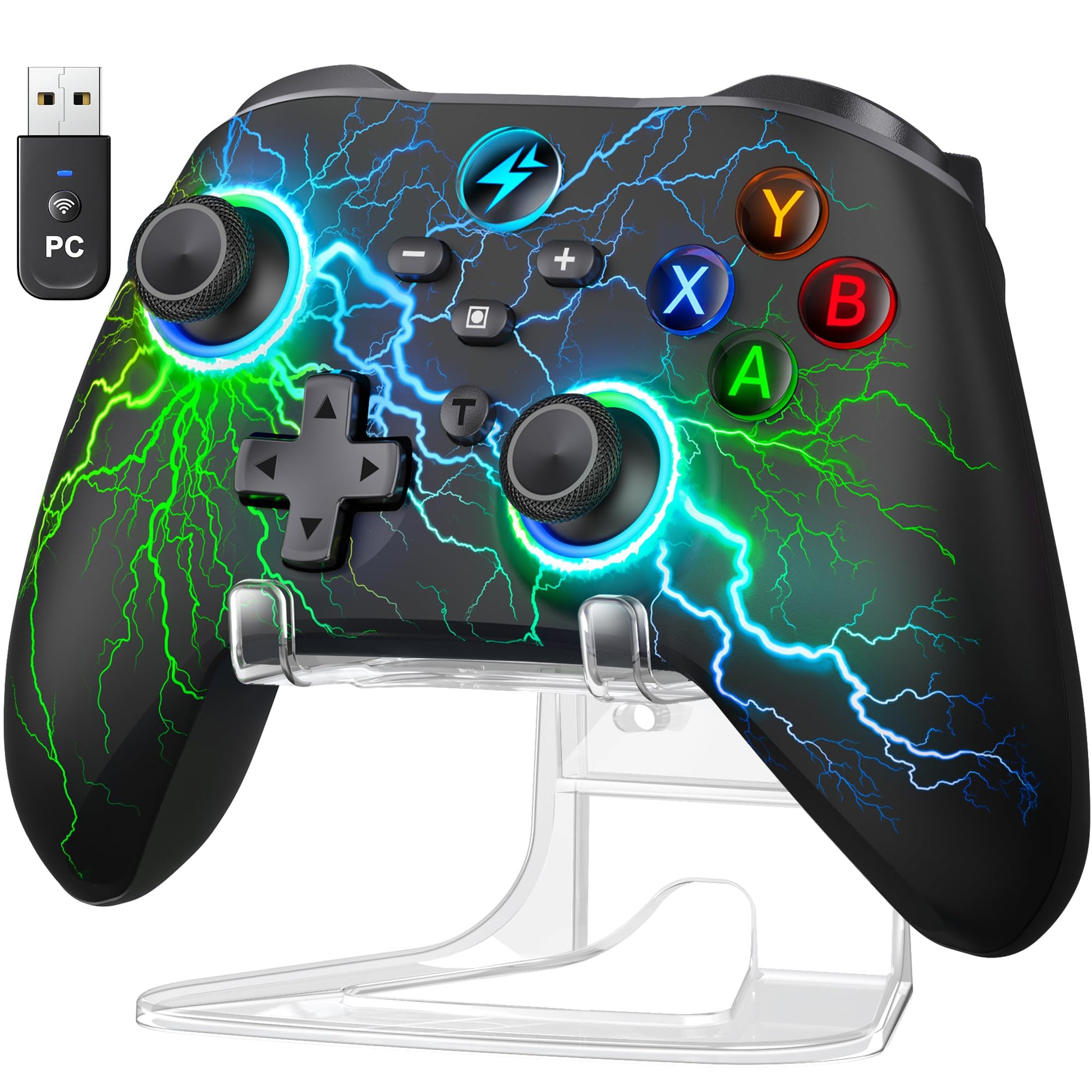 GAMSINGY Wireless PC Controller and Controller Stand Compatible with Nintendo Switch 1/2/iOS/Android/Windows with 2 Macro Button  Gamepad with LED Turbo Vibration Motion Control Support HID MFi Steam