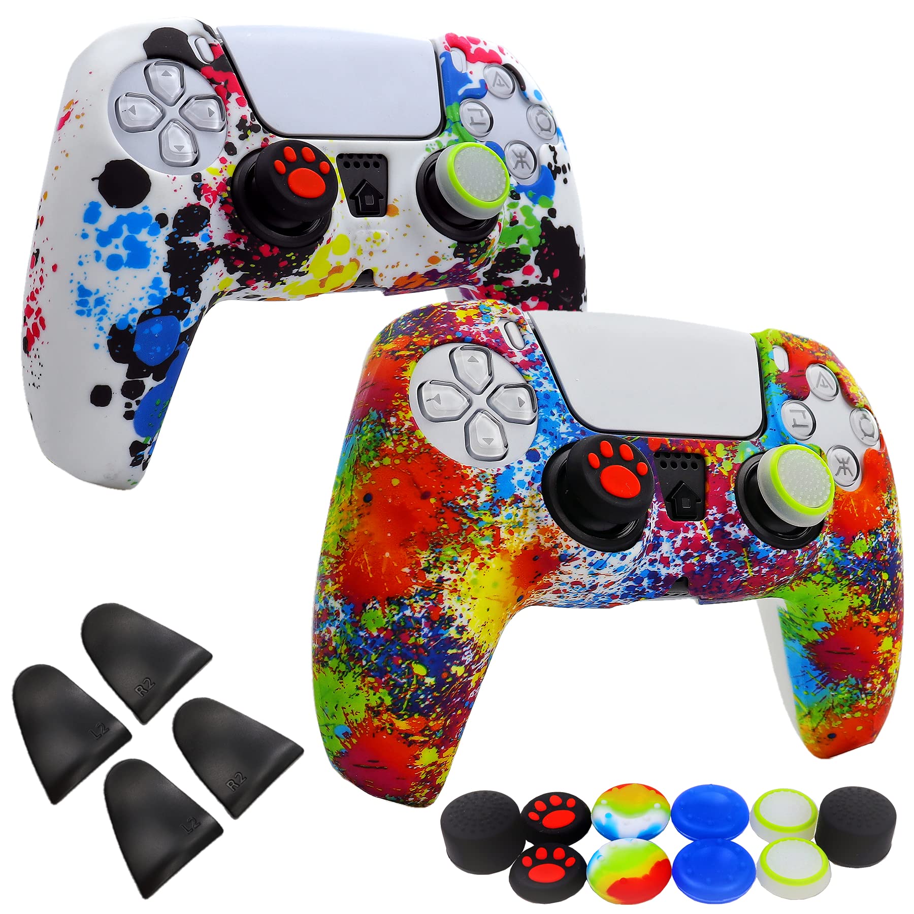 Silicone Skin for PS5  2pcs Anti-Slip Shell Cover Case with 10 Joystick Grips  2 Pairs L2 R2 for PlayStation 5 Controller