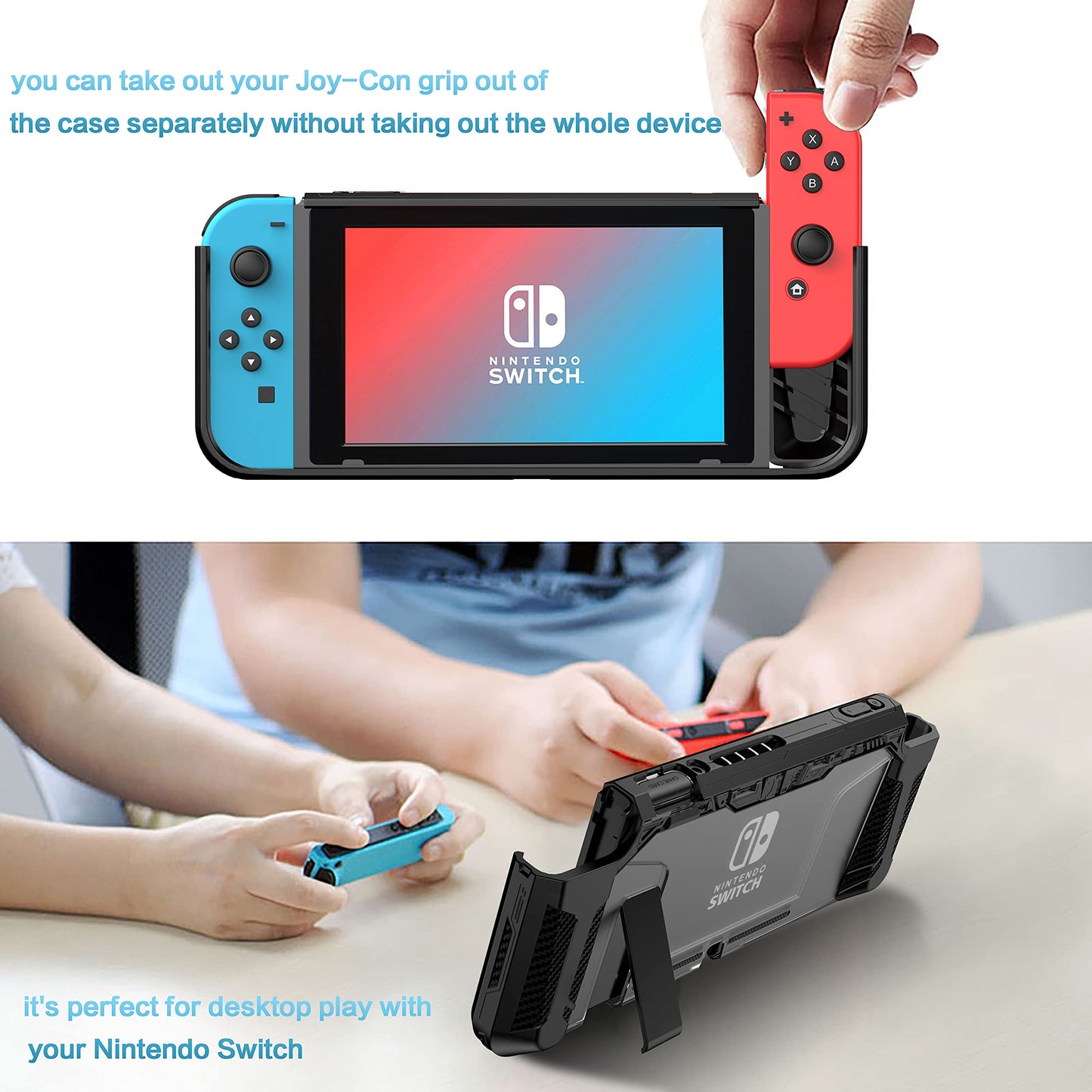 PiMivco Dockable Case for Nintendo Switch - TPU Grip Cover, Shock-Absorption, Anti-Scratch, Black, Model KD-1GFA-25CT