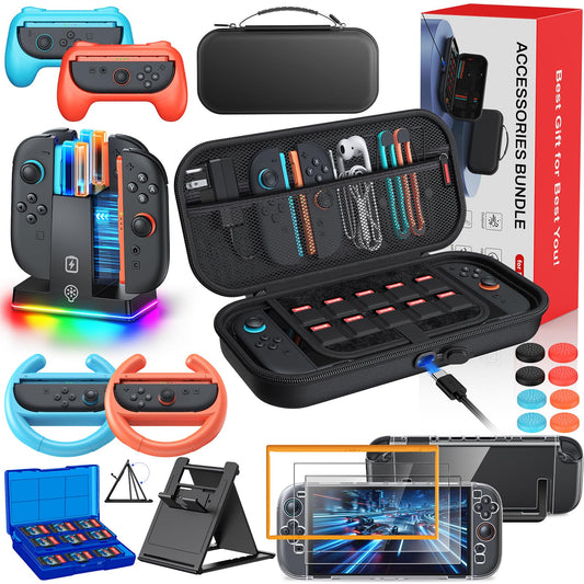 Auarte [Charge Inside] Switch 2 Carrying Case for Nintendo Switch 2 Console 2025 / Switch Original/Switch OLED  Slim Travel Carry Case for Switch 2 Accessories with 10 Game Card Storage (Black- 23 in 1)