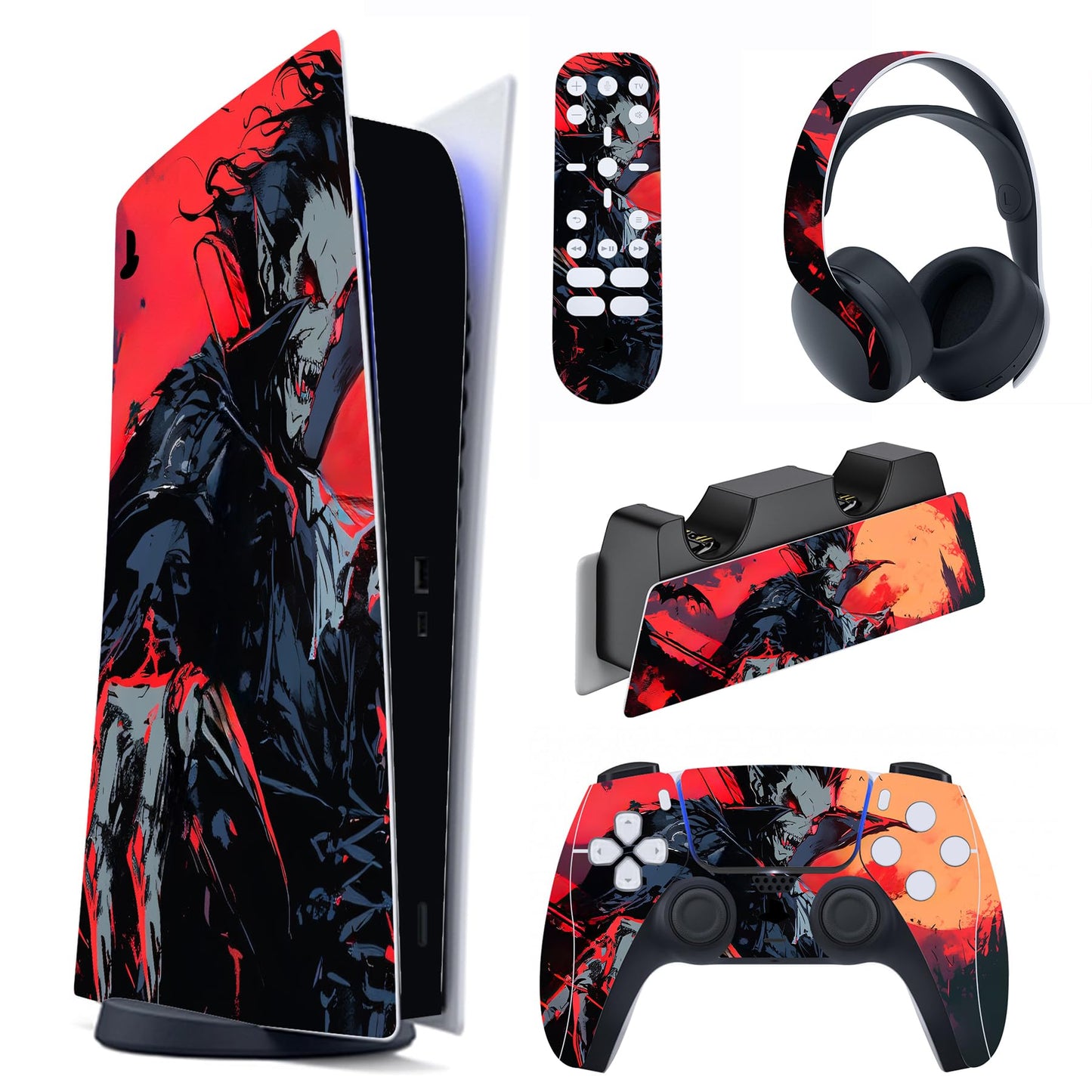 PlayVital Full Set Skin Decal for ps5 Console Digital Edition  Sticker Vinyl Decal Cover for ps5 Controller & Charging Station & Headset & Media Remote - Blood Moon Vampire