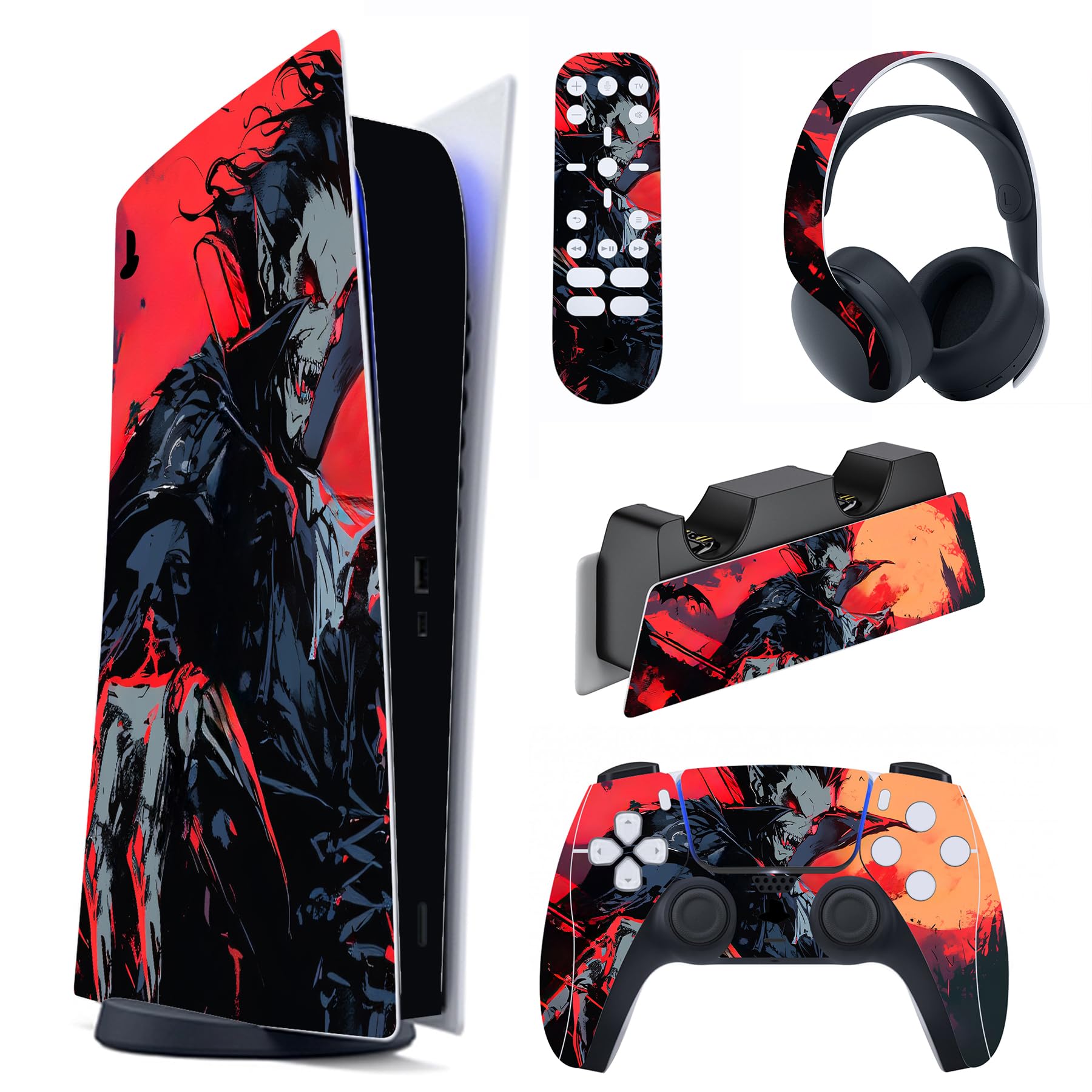 PlayVital Full Set Skin Decal for ps5 Console Digital Edition  Sticker Vinyl Decal Cover for ps5 Controller & Charging Station & Headset & Media Remote - Blood Moon Vampire