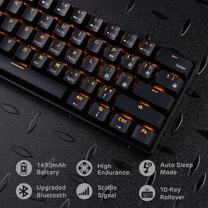 RK ROYAL KLUDGE RK61 Wireless 60% Mechanical Keyboard, Bluetooth, Hot-Swappable Red Switch, Compact Design, Black