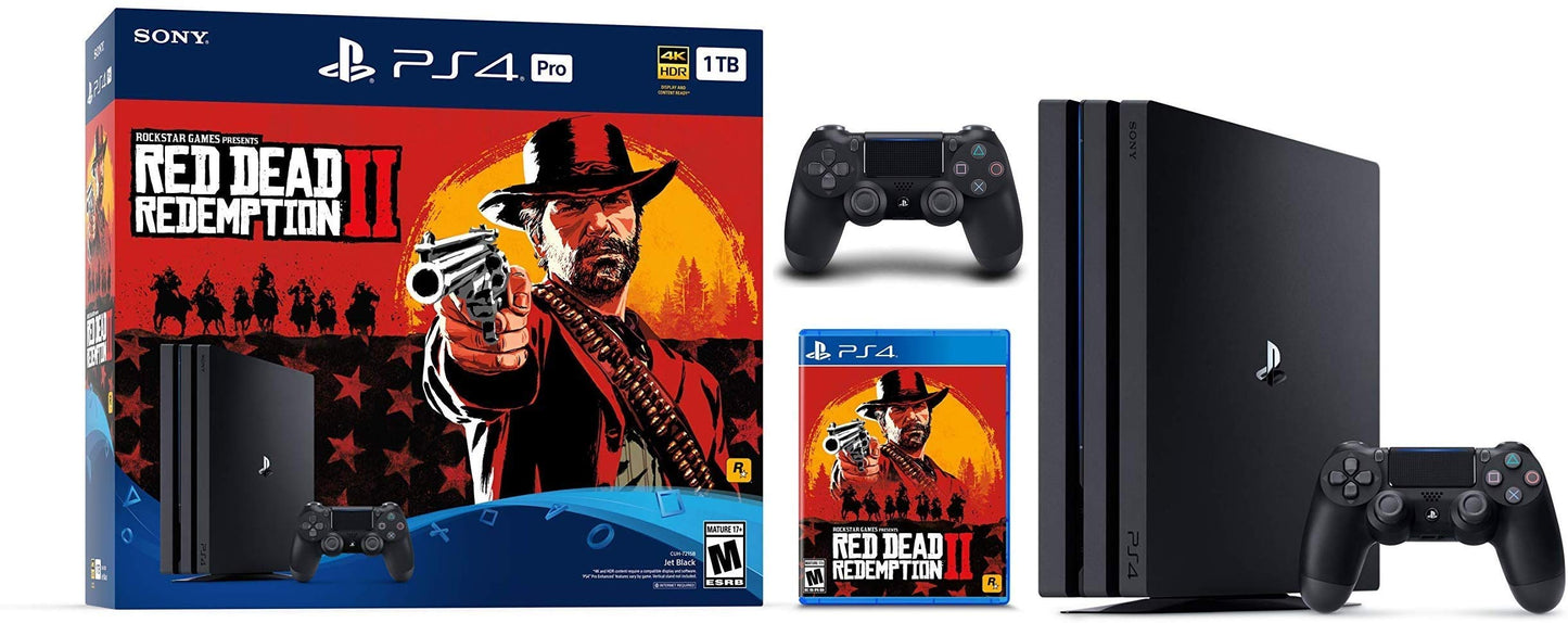 Newest Sony Playstation 4 Pro 1TB SSD Console - Red Dead Redemption 2 Game Bundle with DualShock-4 Wireless Controller  AMD 8 Cores Processor  USB 3.1  HDMI (refurbished)