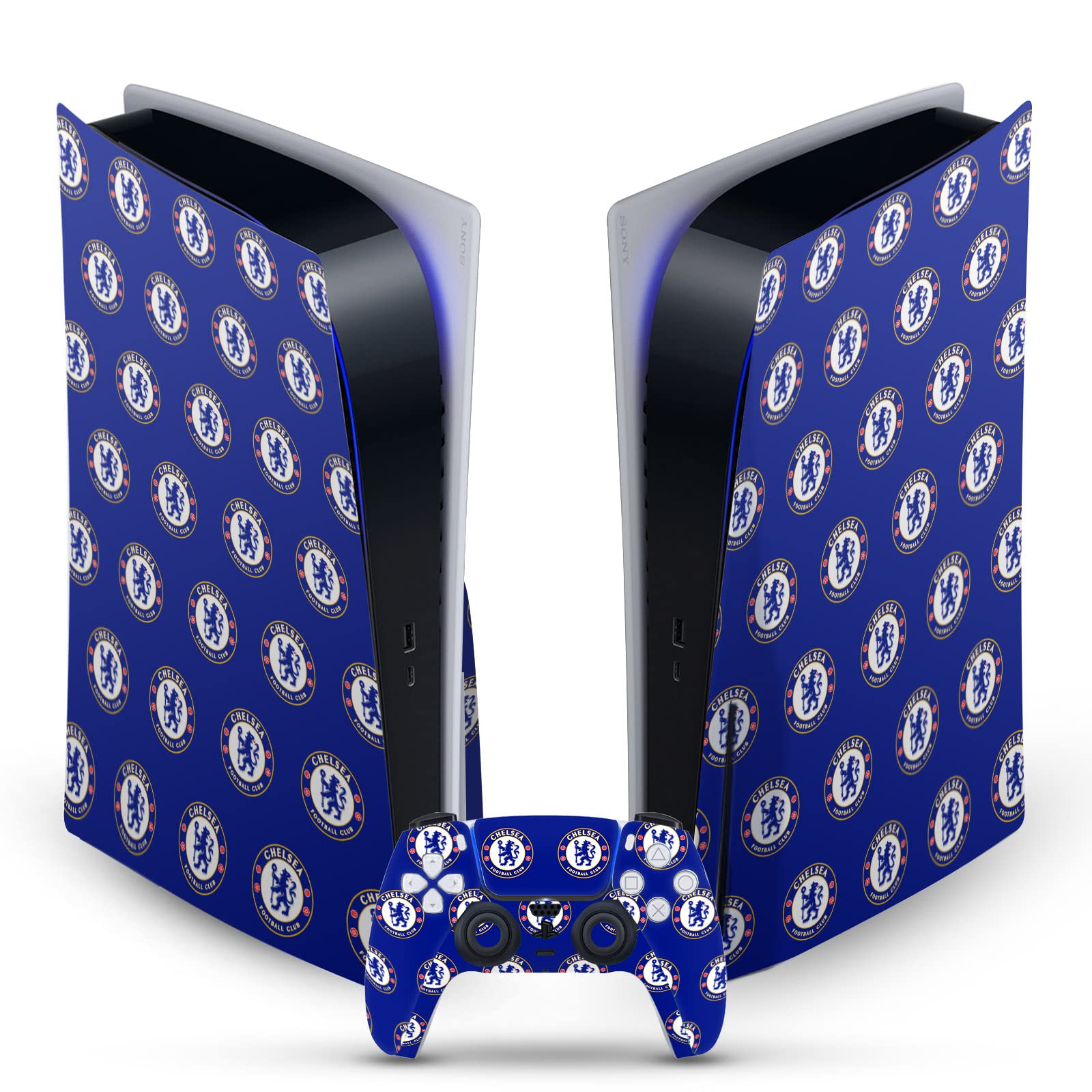 Head Case Designs Officially Licensed Chelsea Football Club Logo Pattern Art Vinyl Faceplate Gaming Skin Decal Compatible With Sony PlayStation 5 PS5 Disc Edition Console & DualSense Controller