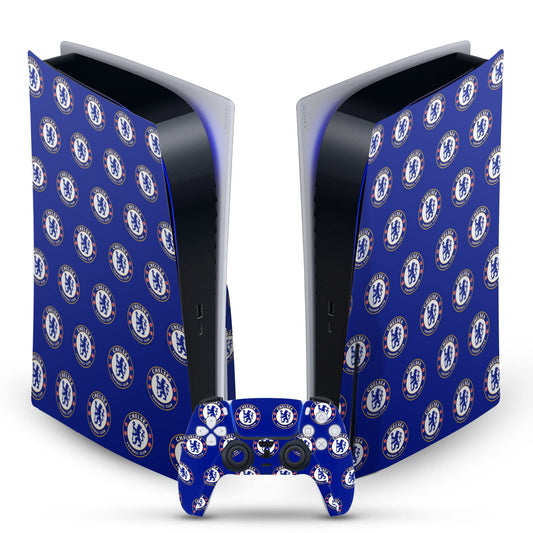 Head Case Designs Officially Licensed Chelsea Football Club Logo Pattern Art Vinyl Faceplate Gaming Skin Decal Compatible With Sony PlayStation 5 PS5 Disc Edition Console & DualSense Controller