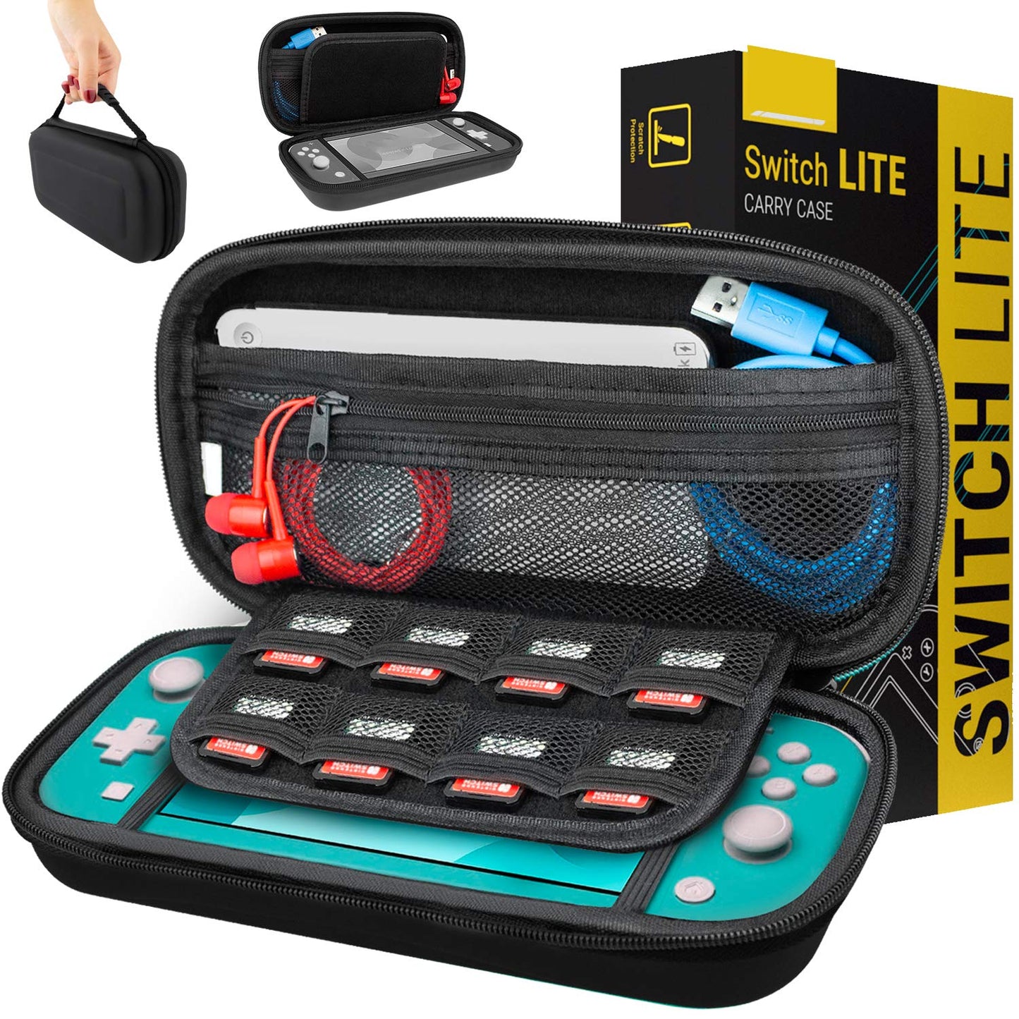 Orzly Case for Nintendo Switch Lite - Portable Travel Carry Case with Storage for Switch Lite Games and Accessories [Grey/Blue w