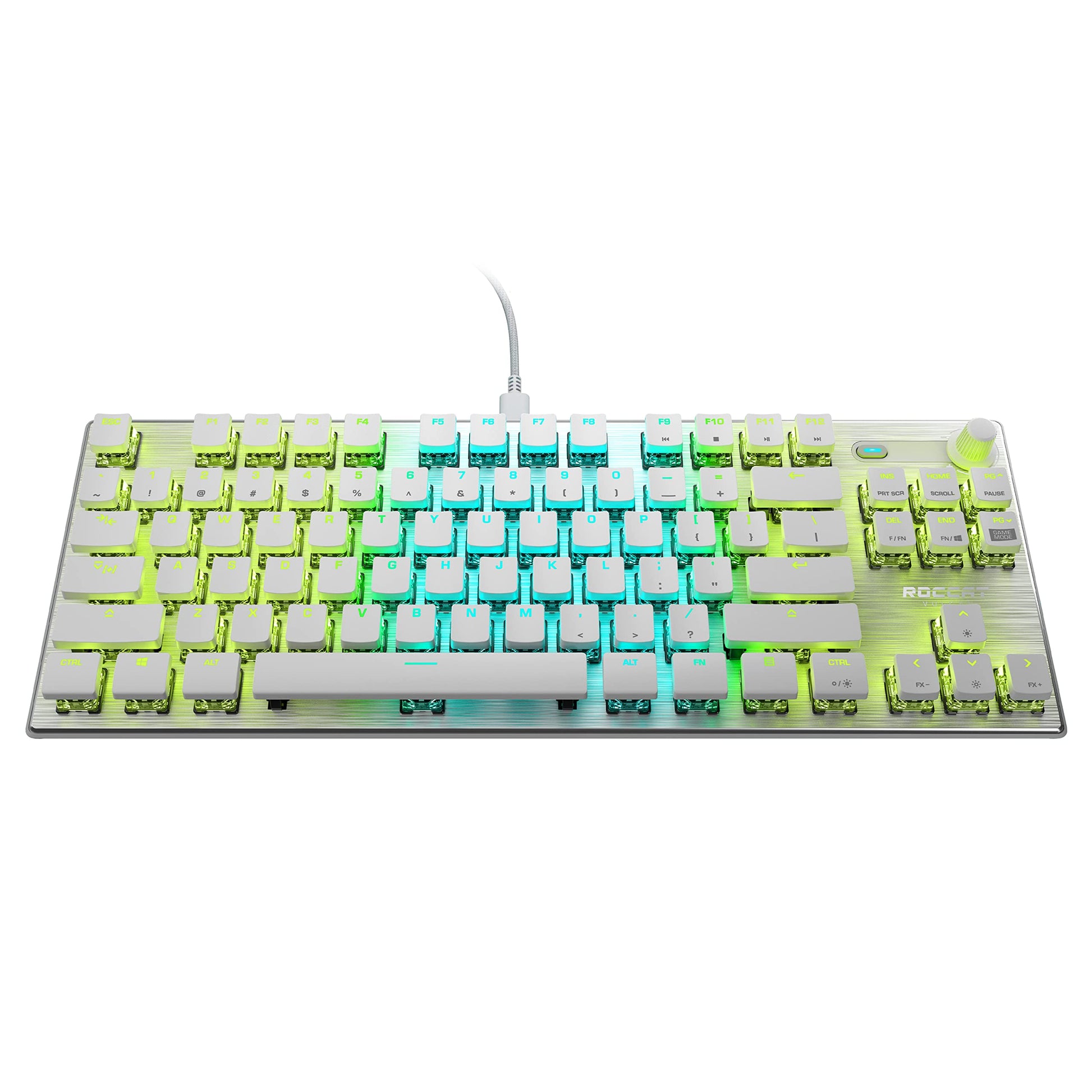 ROCCAT Vulcan TKL Pro PC USB-C Gaming Keyboard  Linear Optical Titan Switch  AIMO RGB Lighting  Tenkeyless Mechanical Feel Speed Keystroke  Low Profile Ergonomic Design for Wrist Rest Support  White