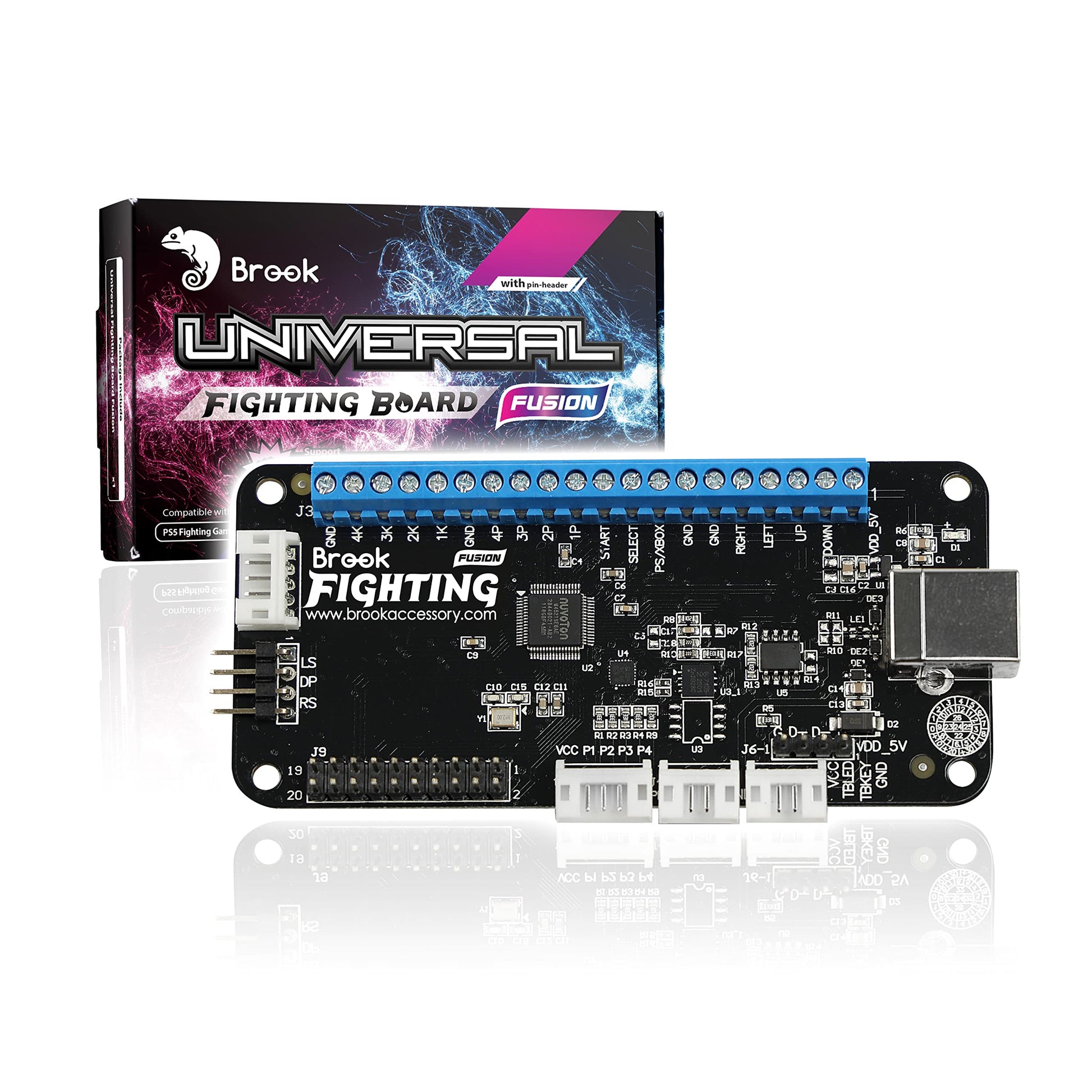Brook Universal Fighting Board Fusion - Pre-installed Header, Black, Model MM00011034
