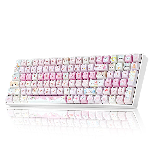 ZORNHER ZH100 Wireless Cat Mechanical Keyboard 98% Pink Cute Creamy Keyboard with Number Pad Full Size Girly Kitty Gaming Keyboard Meow Meow Squad Keycaps Creamy Souding Linear Switches