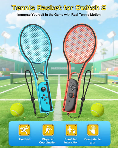 FYOUNG Tennis Racket for Nintendo Switch 2 Joy-Cons, Orange and Blue Hand Grips, Compatible with Switch 1/OLED, 2 Packs
