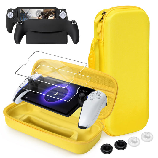 CoBak Hard Carrying Shell Case for PlayStation Portal Remote Player - with 2 Screen Protector  1 Grip Case  4 Thumb Grip Caps  Hard Outer Cover for PS5 Portal  Yellow