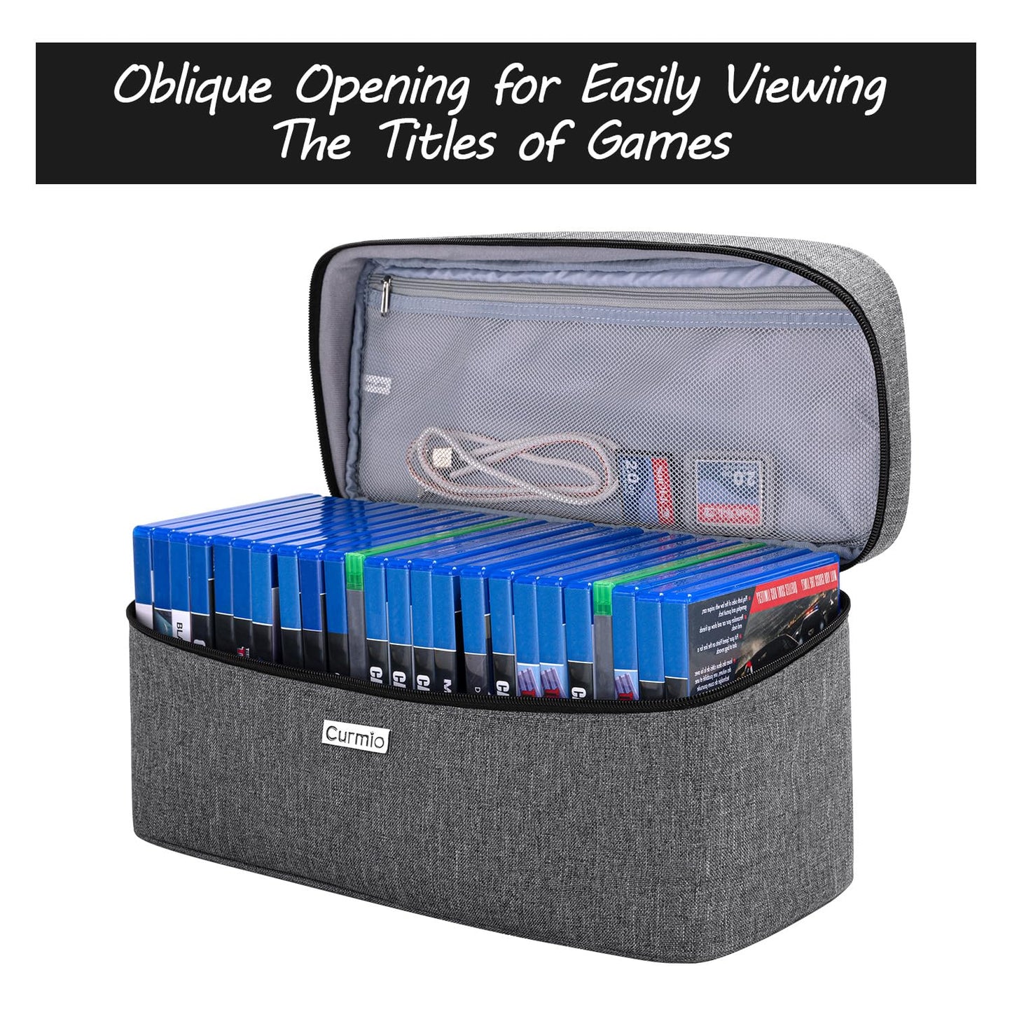CURMIO Game Disc Storage Bag for 24 Discs, Gray Nylon, Compatible with PS4/PS5/Xbox Series X, Model CACR01602