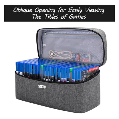 CURMIO Game Disc Storage Bag for 24 Discs, Gray Nylon, Compatible with PS4/PS5/Xbox Series X, Model CACR01602