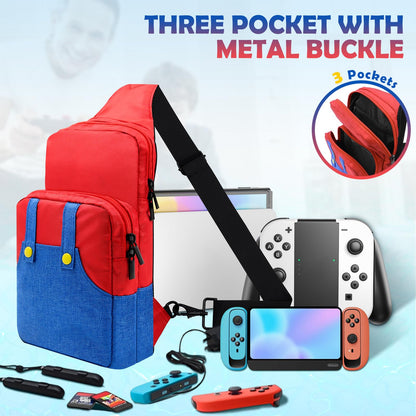 Vadaxx Travel Bag for Nintendo Switch Lite/OLED - Small Sling Waterproof Crossbody Backpack in Red-Upgraded, Model VM-4