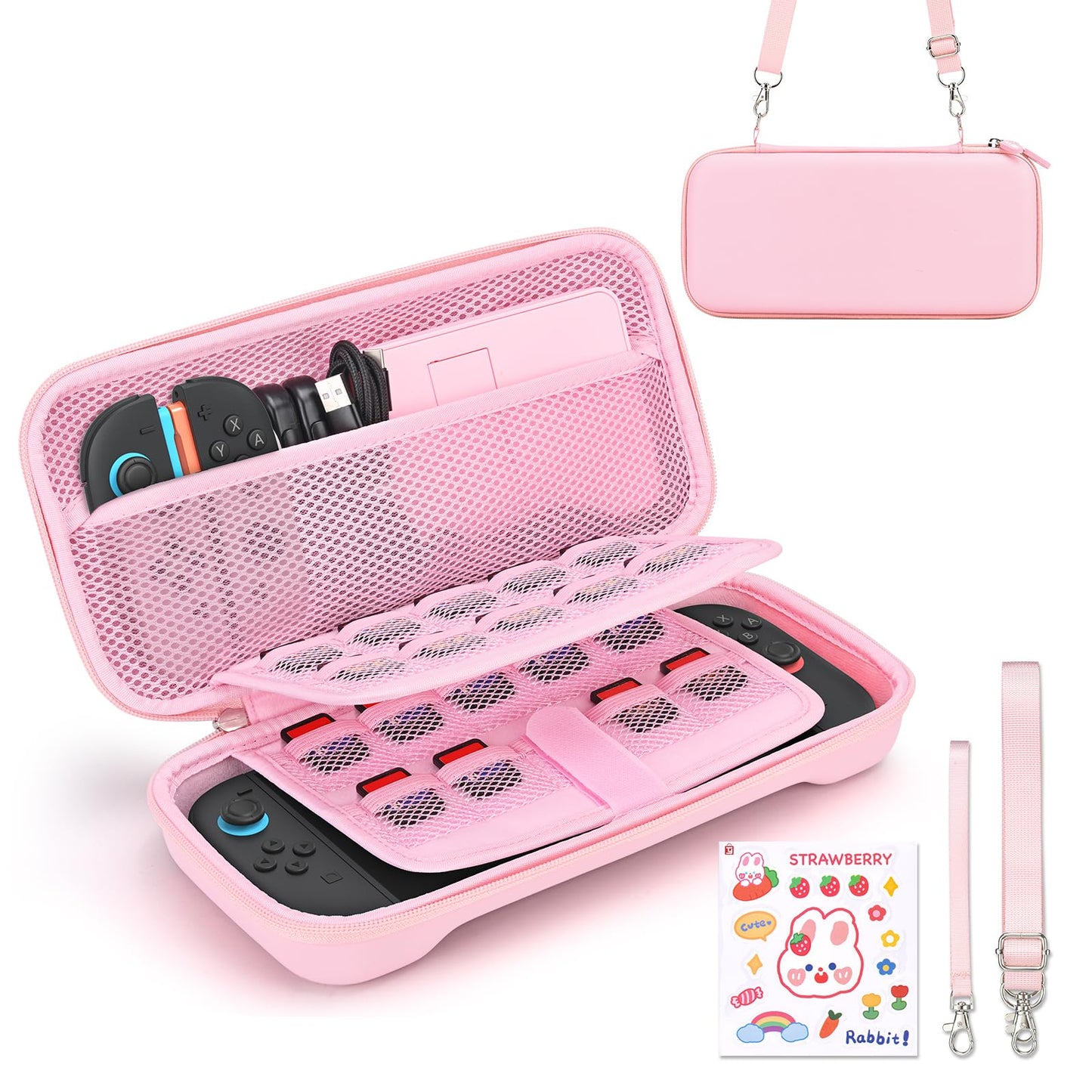 Younik Switch 2 Case Compatible with NS Switch 2 (2025)  Carrying Case with 19 Game Card Slots  4 in 1 Switch 2 Accessories Includes Shoulder Strap  Wrist Strap & Stickers (Pink)