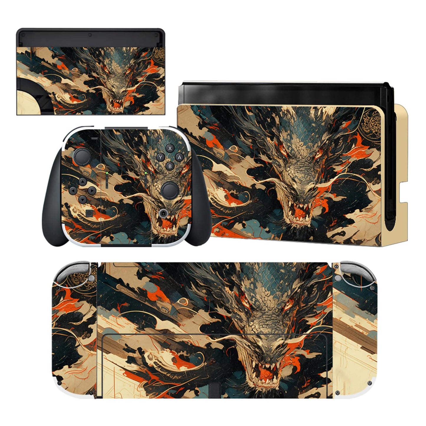 PlayVital for Nintendo Switch OLED Skins Full Set - No-Residue Protective Vinyl Decal Wrap Sticker for Switch OLED Console  Dock  Joycon & Hand Grips - Dragons Fury