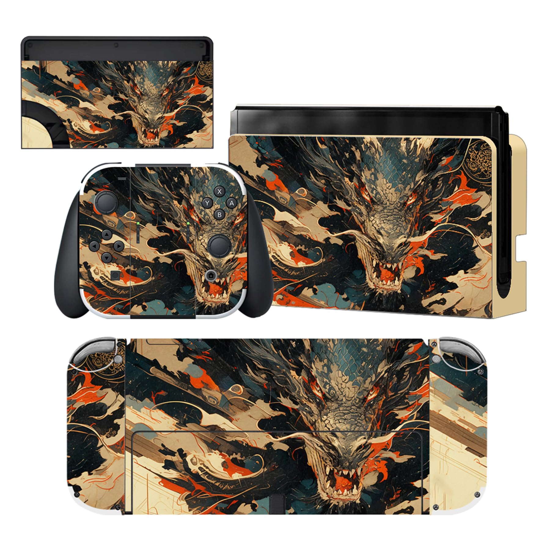 PlayVital for Nintendo Switch OLED Skins Full Set - No-Residue Protective Vinyl Decal Wrap Sticker for Switch OLED Console  Dock  Joycon & Hand Grips - Dragons Fury