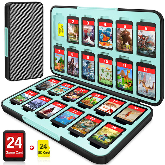 CYKOprotective gear Switch Game Card Case Holder - Storage 24 Games & 24 Micro SD Card  Case Organizer refill unit for Nintendo Switch/OLED/Lite  Hard Shell  Magnetic Closure  Soft Rubber  removee Black Blue