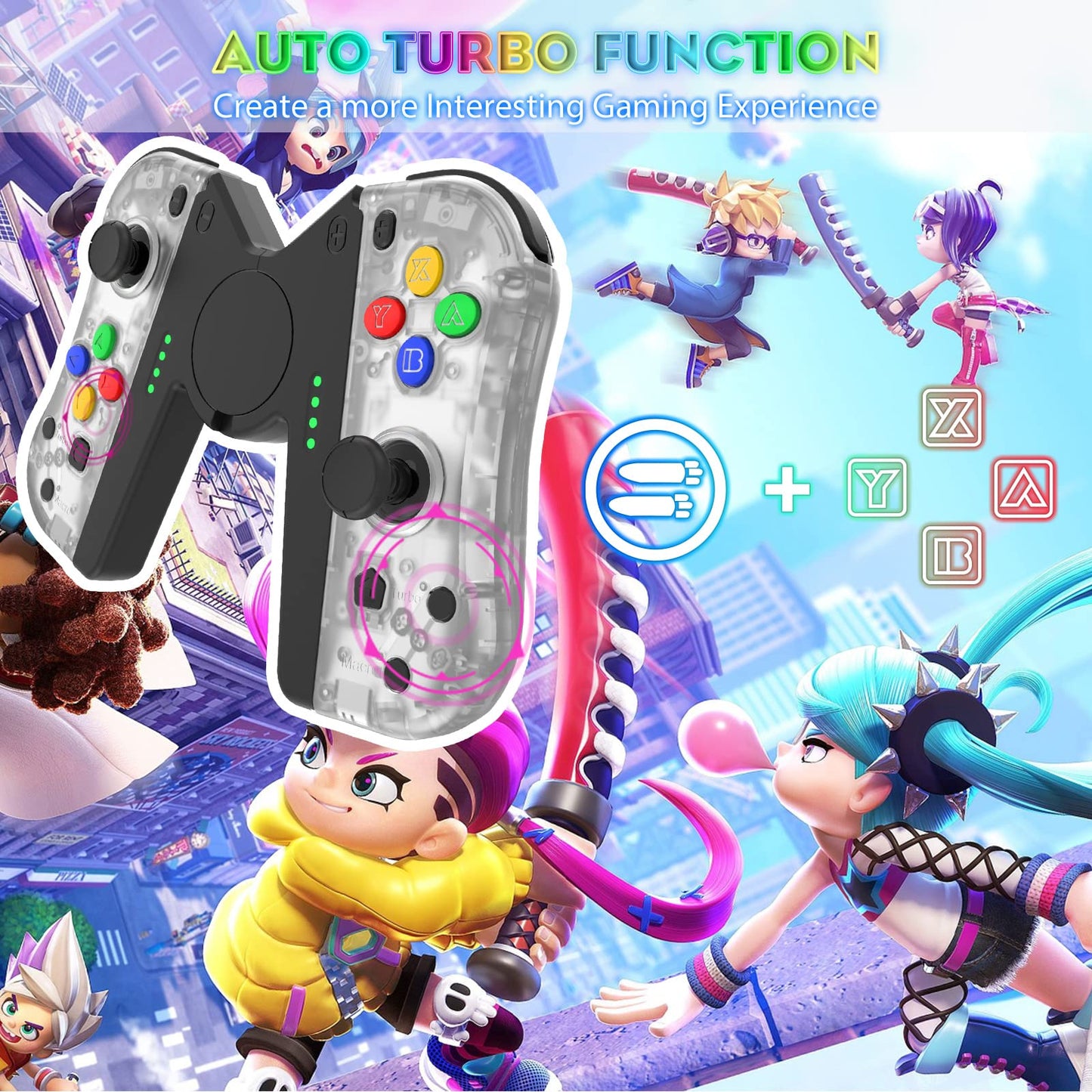 THAVENFLY Joy Con Controller Replacement for Nintendo Switch - Left & Right Neon with Wrist Strap