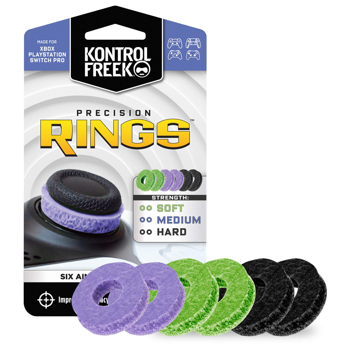 KontrolFreek Precision Rings | Aim Assist Motion Control for Playstation 4 (PS4)  PS5  Xbox One  XBX  Switch Pro & Scuf Controller (Black/Purple/Green)