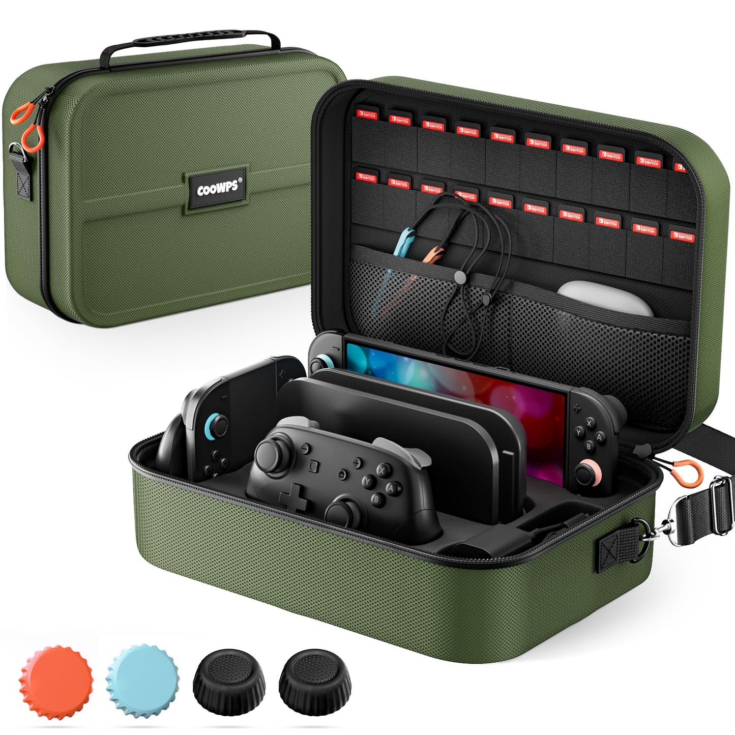 COOWPS Switch 2 Carrying Case 2025  with 4Pcs Thumb Grips  20 Game Card Slots  Portable Travel Hard Full Protection All In One Storage Case for Nintendo Switch 2 Console Pro Controller Accessories