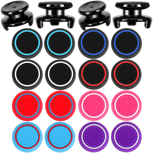 Gepicest PS5 & PS4 Controller Grips - 9.9mm High Rise Joystick Grips & 16 Thumb Caps, Mixed Colors, Size 2T-B2