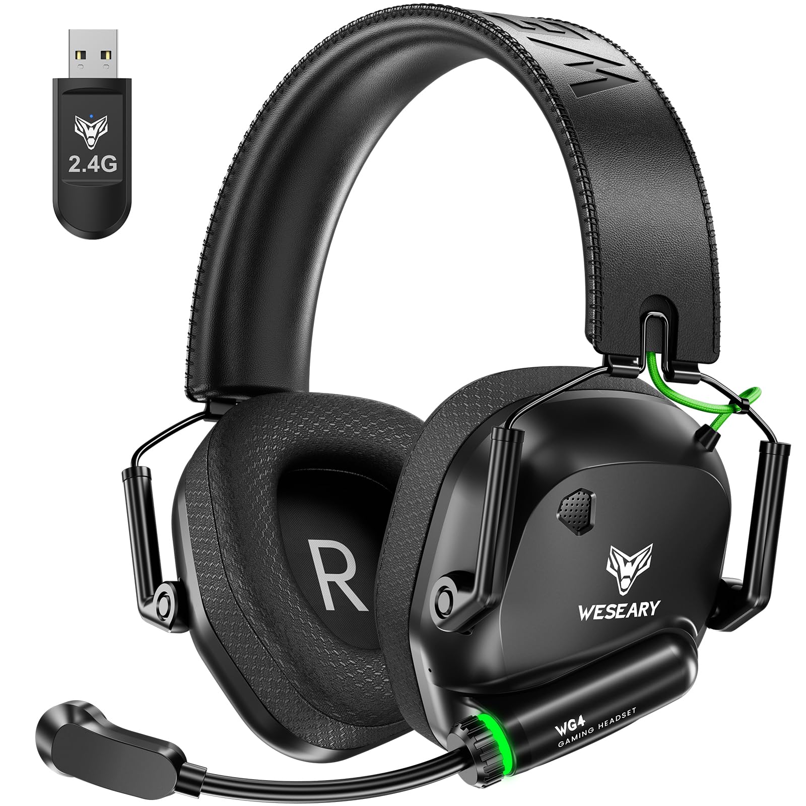 WESEARY Wireless Gaming Headset WG4 - 2.4GHz & Bluetooth 5.4, ENC Mic, Ultra-Low Latency, Stereo Sound, Black